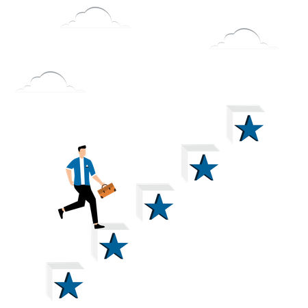 Man runs up the stairs with stars  Illustration