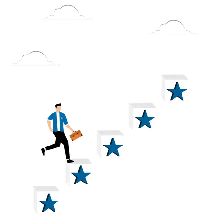 Man runs up the stairs with stars  Illustration