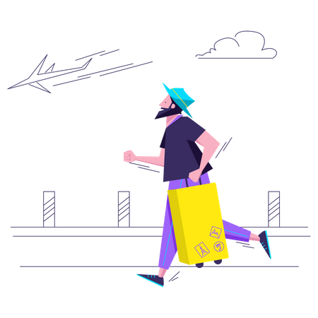 Man rushing to catch plane  Illustration