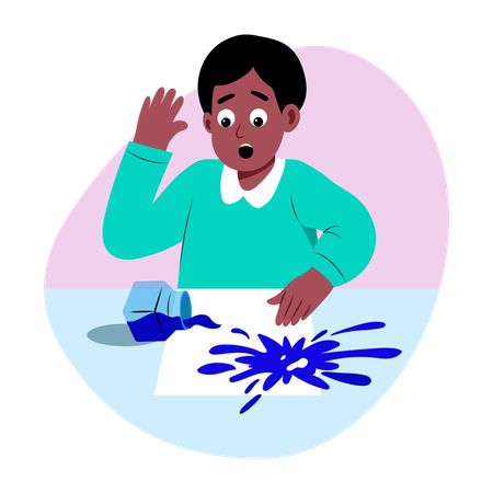 Man sad for spilling ink on paper  Illustration