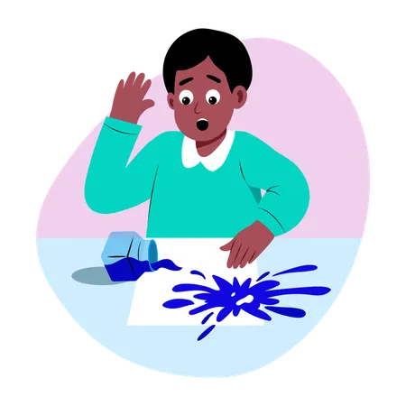 Man sad for spilling ink on paper  Illustration