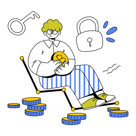 Man Safely Monitoring Bitcoin Rise  Illustration