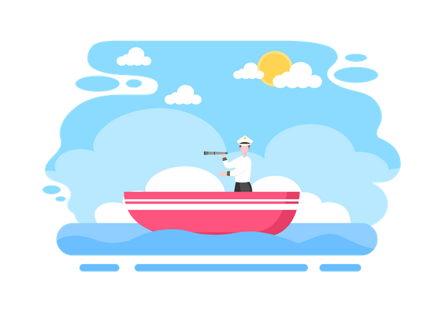 Man Sailing on boat  Illustration