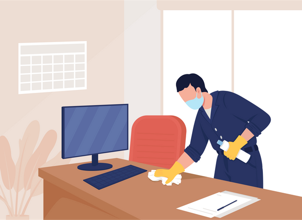 Man sanitizing office  Illustration