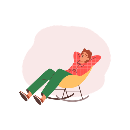 Man sat comfortably in rocking chair and dozed off  Illustration