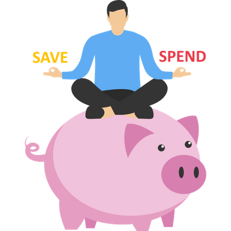 Man save and spend money Illustration