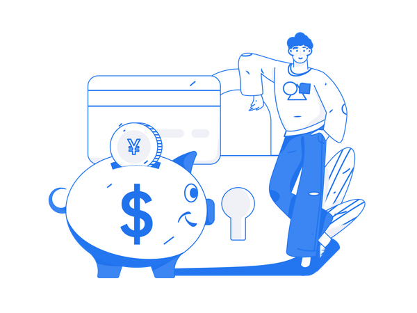 Man saves money for shopping  Illustration