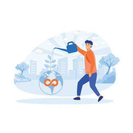 Man saves planet earth  Illustration