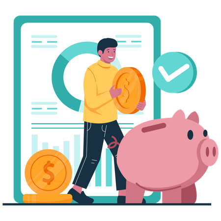 Man Saving and Budgeting money  Illustration