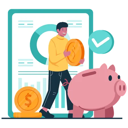 Man Saving and Budgeting money  Illustration