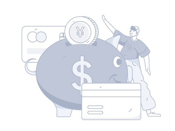 Man saving Credit in piggy bank  Illustration