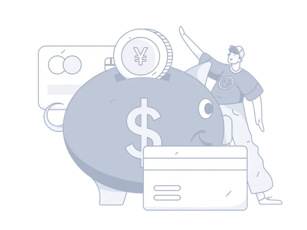 Man saving Credit in piggy bank  Illustration