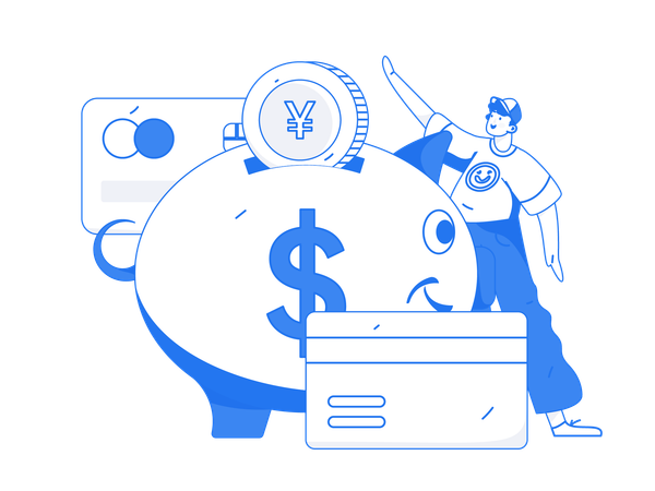 Man saving Credit in piggy bank  Illustration