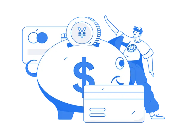 Man saving Credit in piggy bank  Illustration