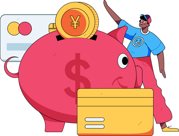 Man saving Credit in piggy bank  Illustration