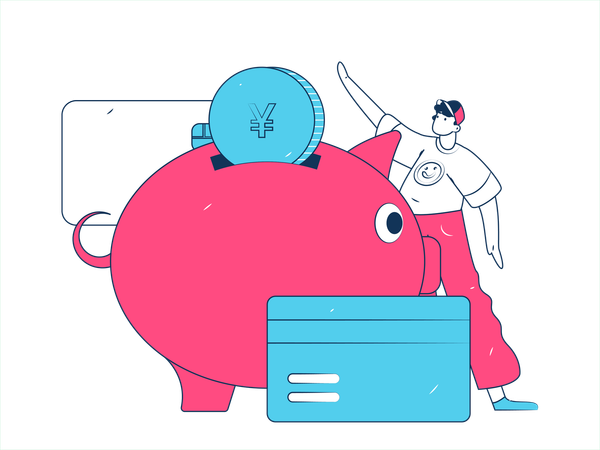 Man saving Credit in piggy bank  Illustration