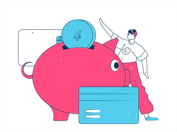 Man saving Credit in piggy bank  Illustration