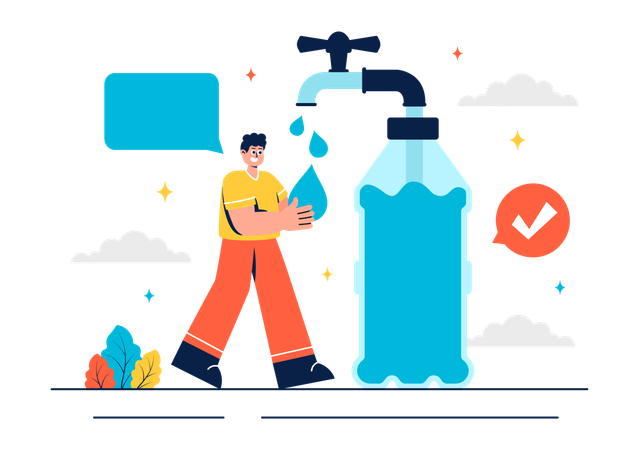 Man saving drinking water  Illustration