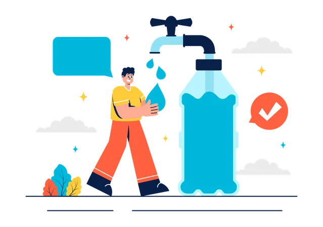 Man saving drinking water  Illustration