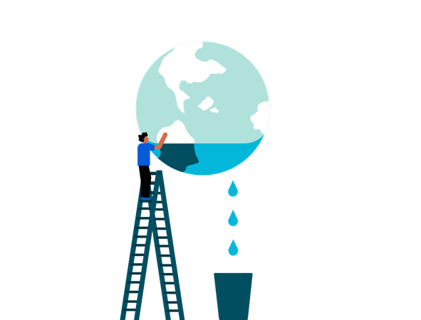 Man saving earth water  Illustration