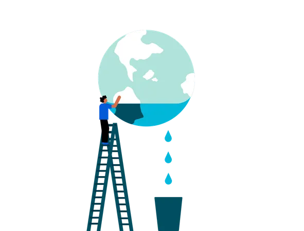 Man saving earth water  Illustration