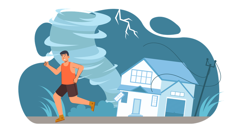 Man saving his life from cyclone disaster  Illustration