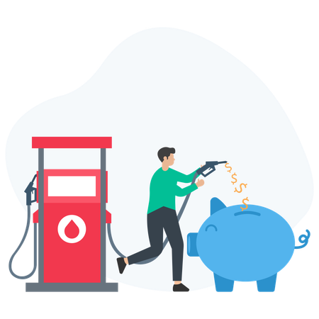 Man saving money at gas station  Illustration