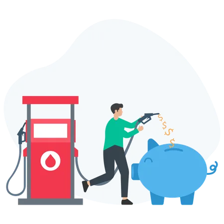 Man saving money at gas station  Illustration