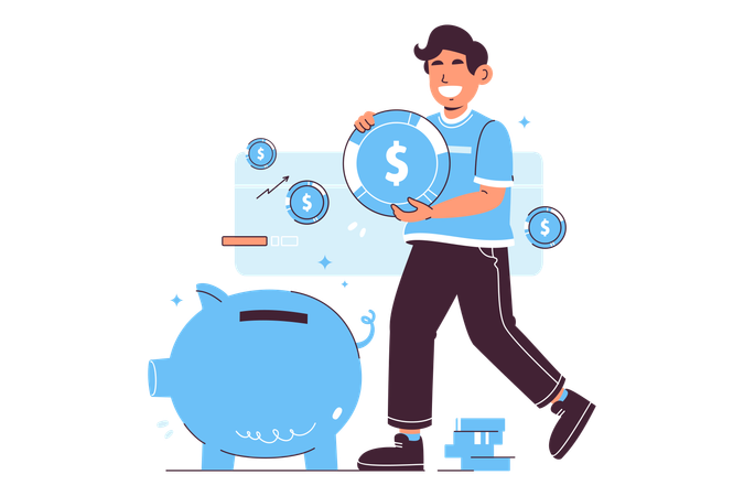 Man Saving Money for Future Goals  일러스트레이션