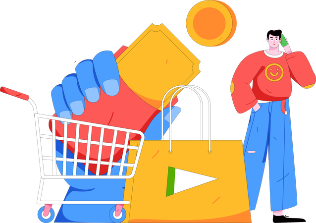 Man Saving Money For Shopping Purchase  Illustration