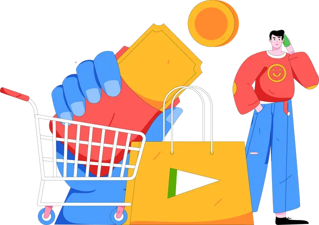 Man Saving Money For Shopping Purchase  Illustration