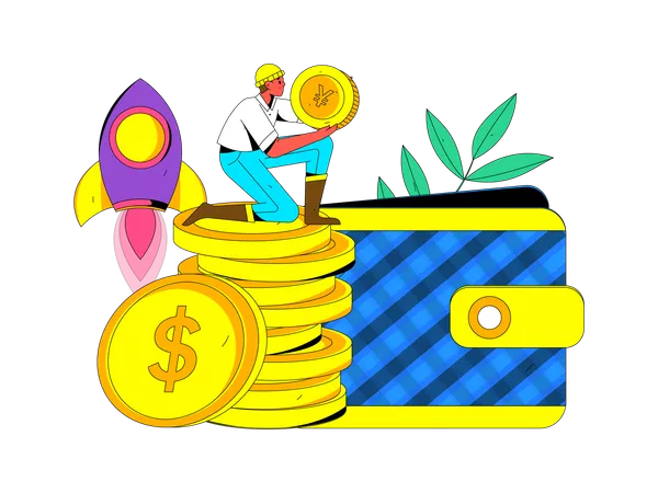 Man saving money for startup investment  Illustration