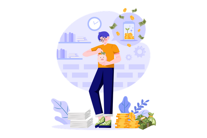 Man Saving Money  Illustration