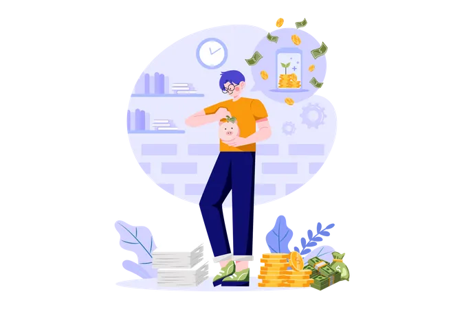 Man Saving Money  Illustration