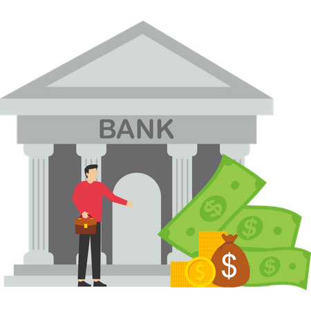 Man saving money in bank  Illustration