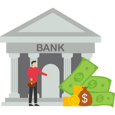 Man saving money in bank  Illustration