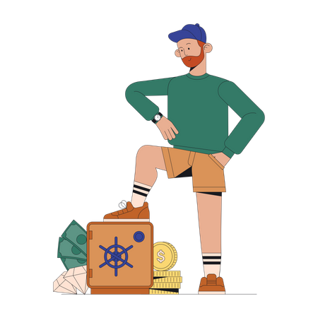 Man saving money in deposit box  Illustration