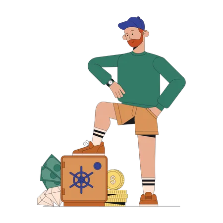 Man saving money in deposit box  Illustration