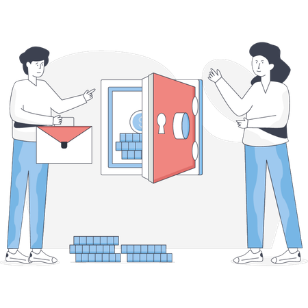 Man Saving Money In Locker  Illustration