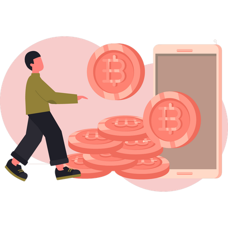 Man saving money in mobile  Illustration