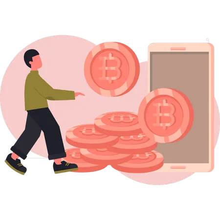 Man saving money in mobile  Illustration