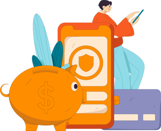 Man saving money in piggy bank  Illustration