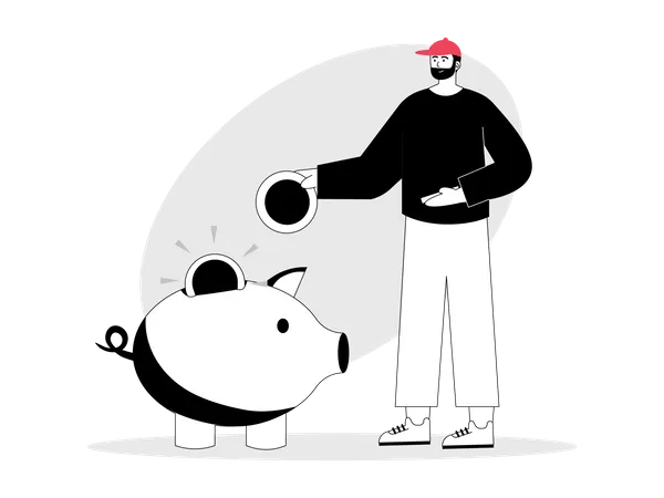 Man saving money in piggy bank  Illustration