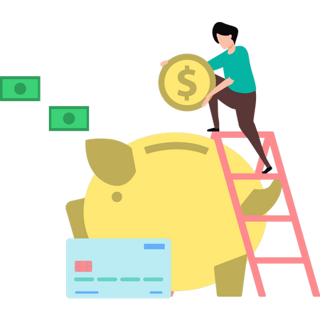 Man saving money in piggy bank  Illustration