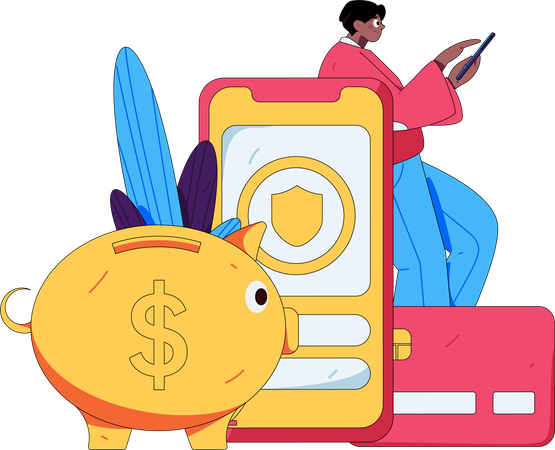 Man saving money in piggy bank  Illustration