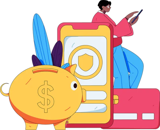 Man saving money in piggy bank  Illustration