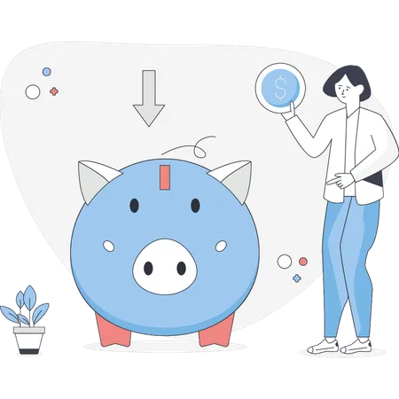 Man saving money in piggy bank  Illustration