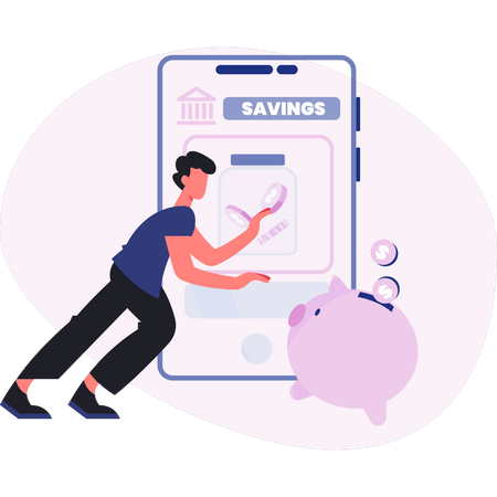 Man saving money in piggy bank  Illustration