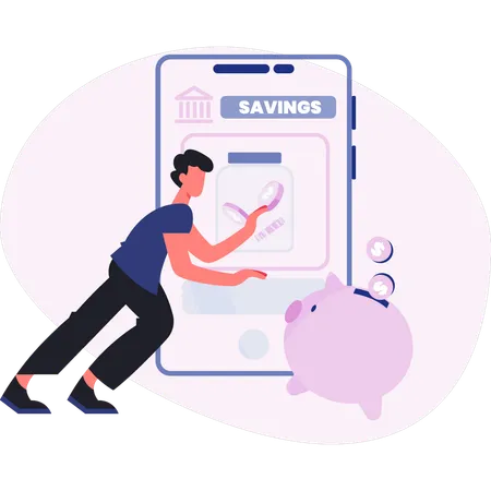 Man saving money in piggy bank  Illustration