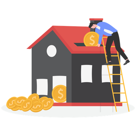 Man Saving money to buy or rent house  Illustration